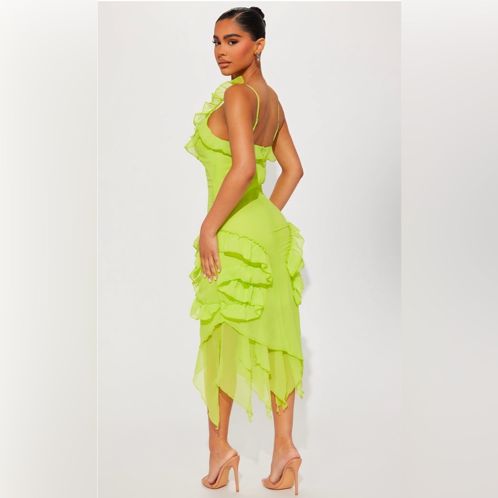 Fashion Nova Like Green Ruffle Midi Dress